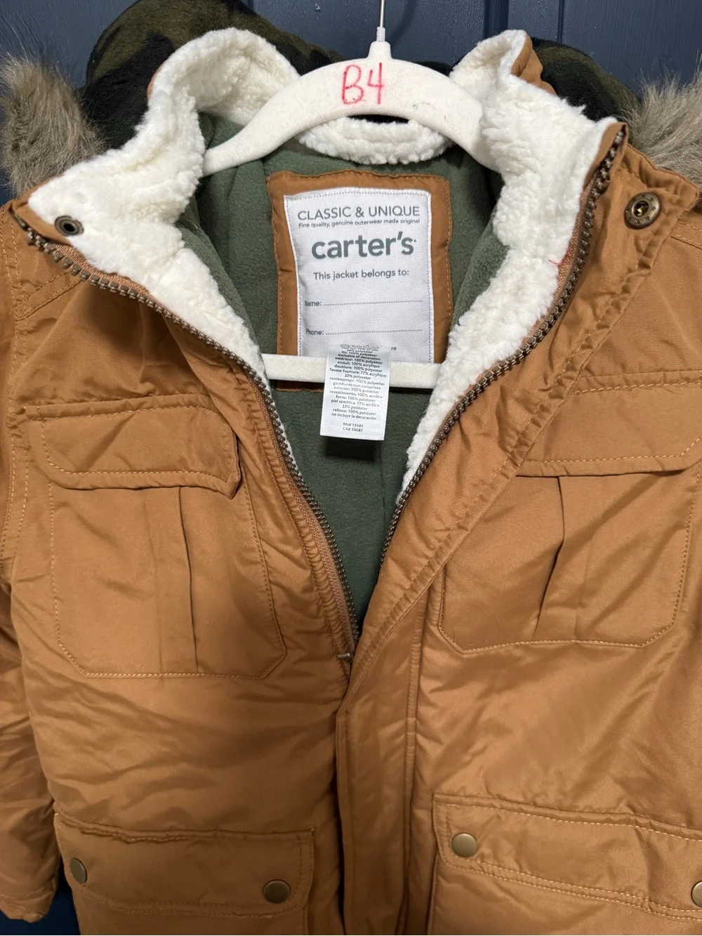 Carters Insulated Hooded Parka Jacket - Tan
